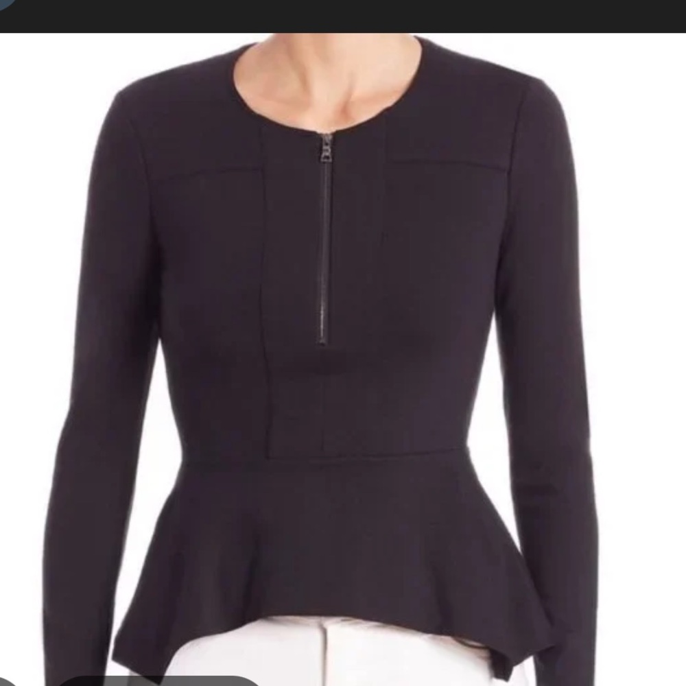 BCBGMaxAzria Black Long-Sleeve Peplum Top with Front Zip